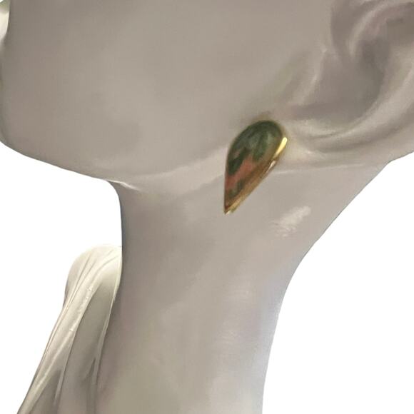 Vintage Gold-Tone Peach & Green Swirl Post Earrings, Teardrop Design - Picture 4 of 15